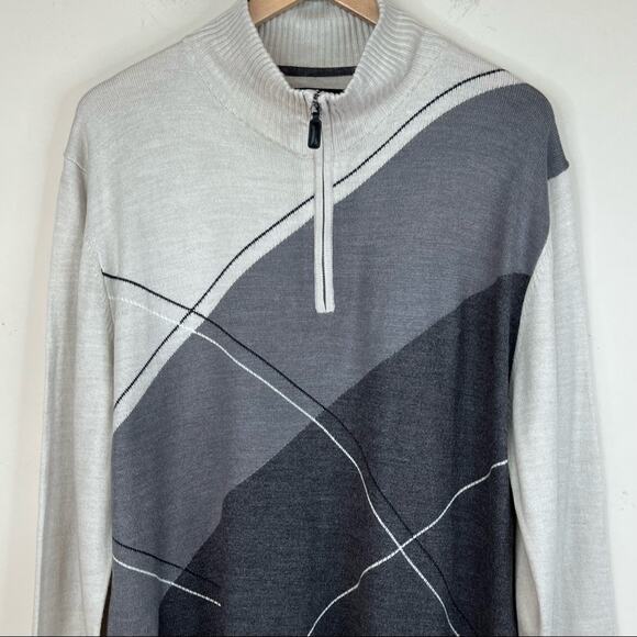Tricots St. Raphael sweater men's XL 1/4 zip pullover mock neck colorblock gray - Picture 2 of 6